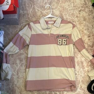 PacSun Pink and Cream Striped Long Sleeve Polo